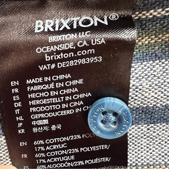 Brixton Bowery Flannel Long Sleeve Button Down Shirt Blue & Grey Large - Picture 7 of 8